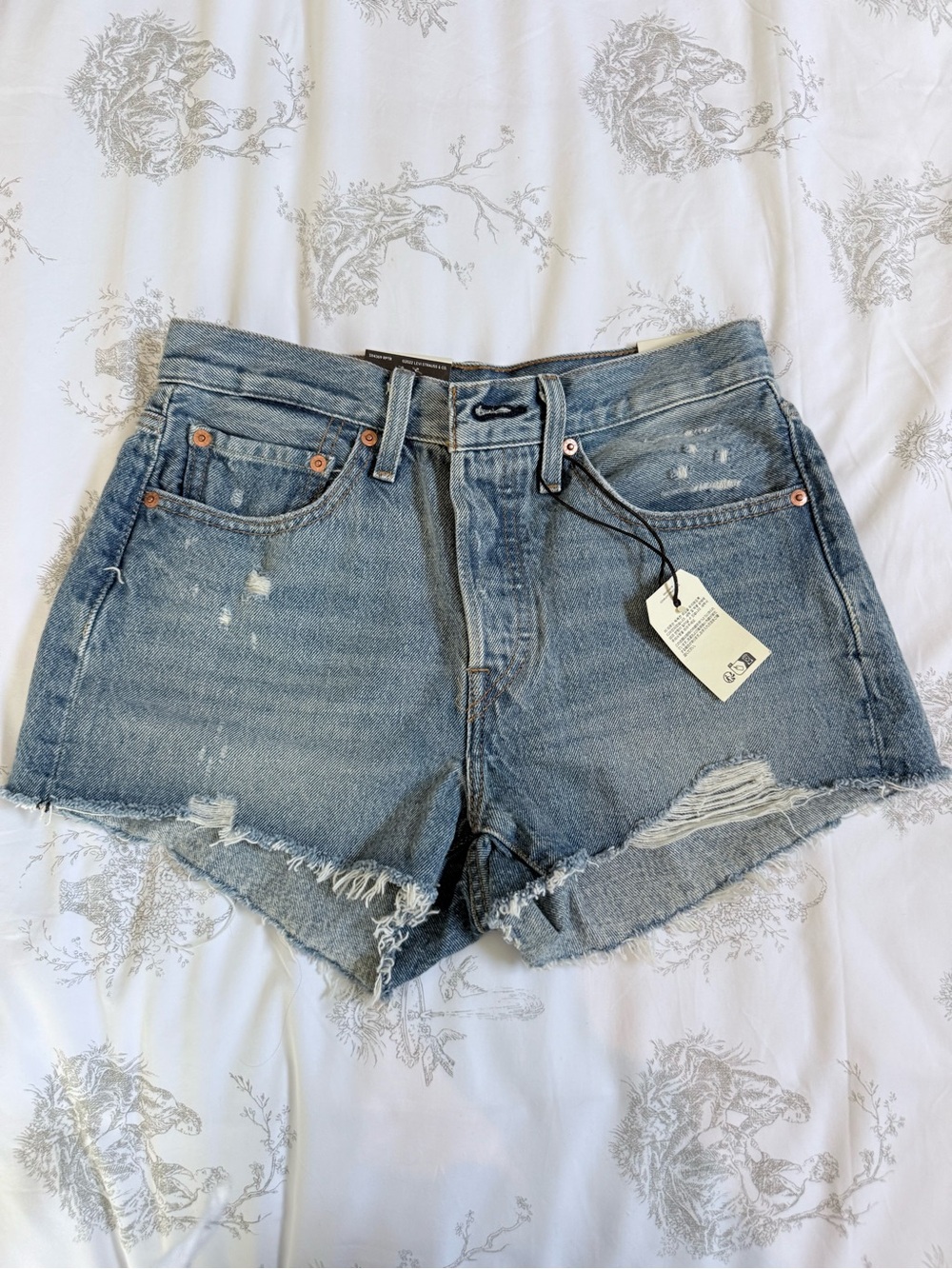 Levi's 501 Light Blue Distressed High-Rise Denim Shorts NWT